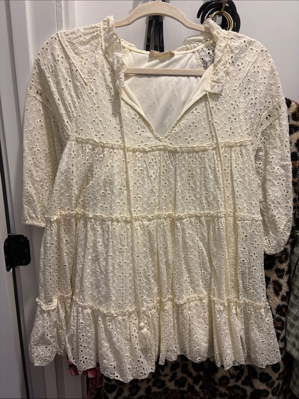 Altar'd State Cream Eyelet Tiered Peasant Blouse